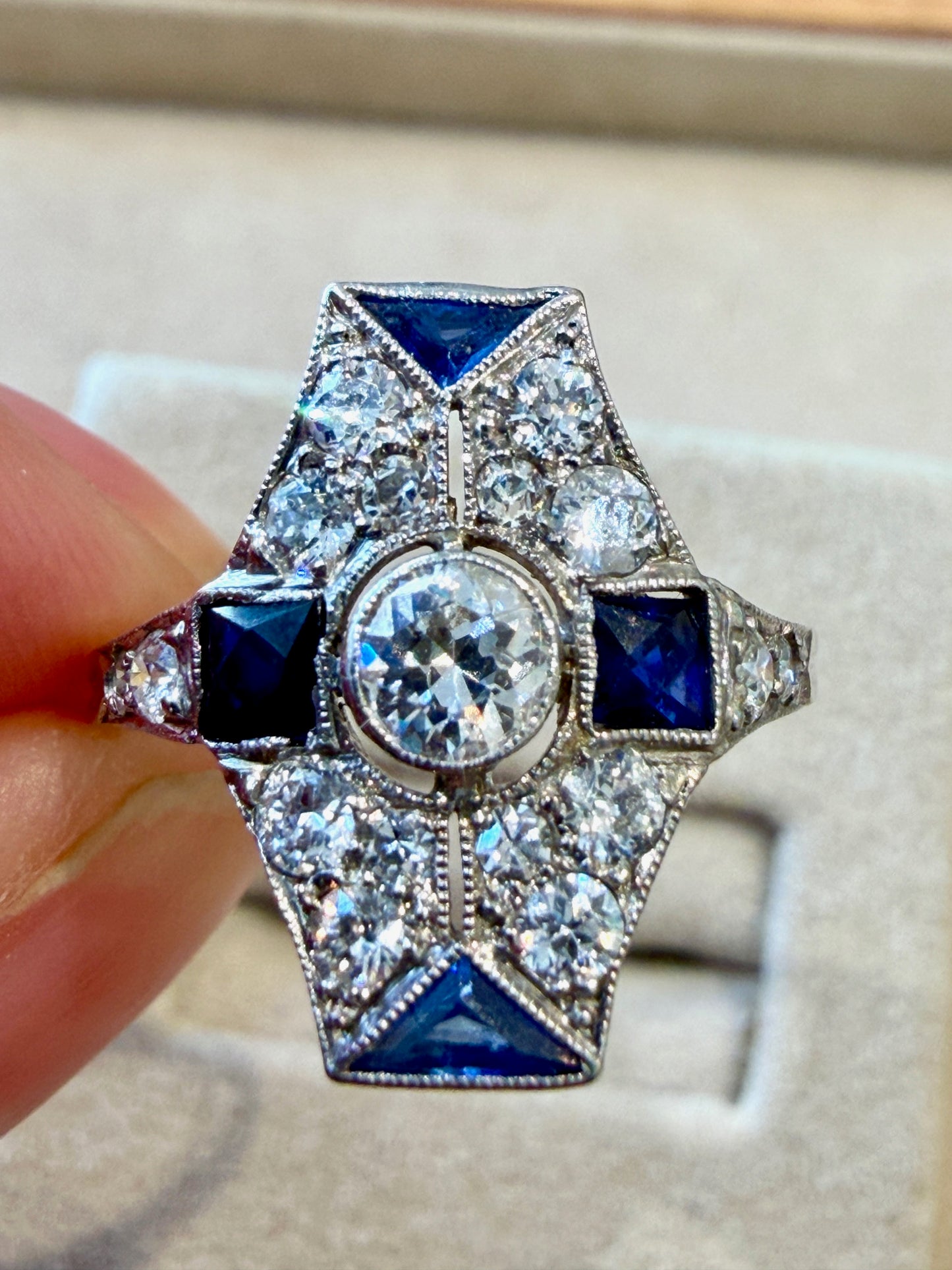 BAGUE ART DECO DIAMANTS & SAPHIRS VERNEUIL