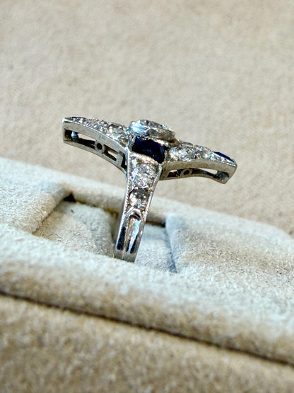 BAGUE ART DECO DIAMANTS & SAPHIRS VERNEUIL