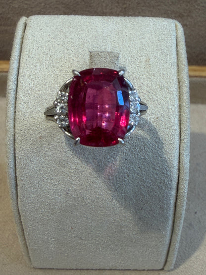 BAGUE ANCIENNE RUBELLITE & DIAMANTS