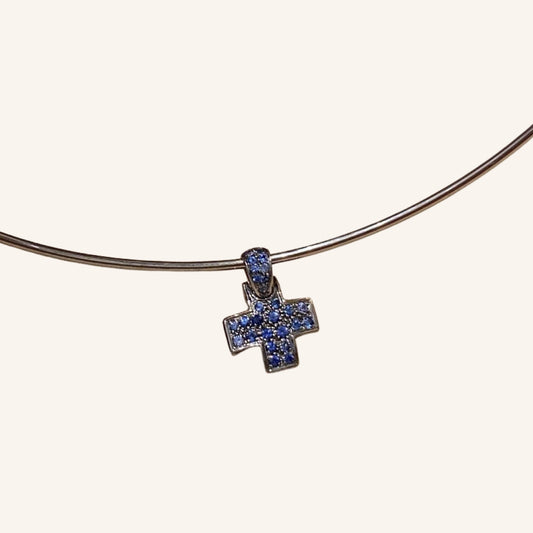 Pomellato, Collier Rigide Avec Croix En Or Pavée De Saphirs
