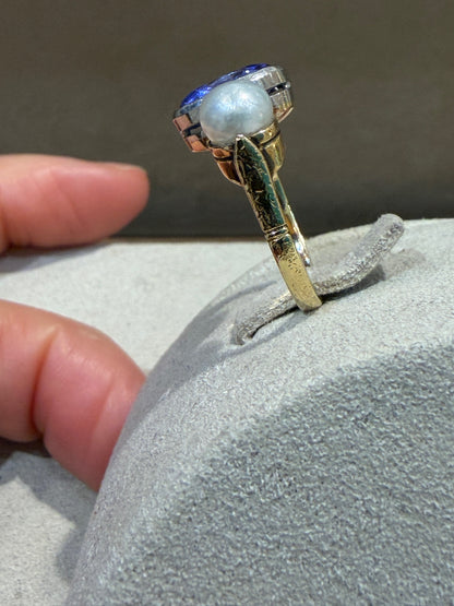 BAGUE ANCIENNE SAPHIR & PERLES