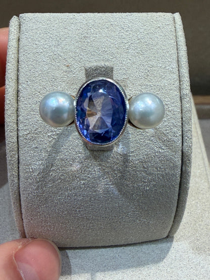 BAGUE ANCIENNE SAPHIR & PERLES