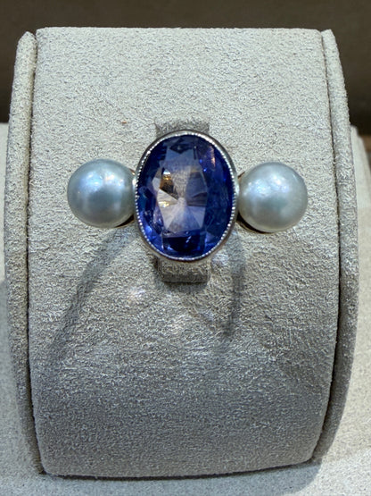 BAGUE ANCIENNE SAPHIR & PERLES