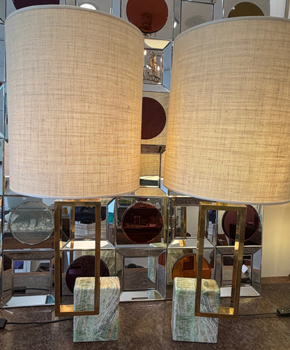IMPORTANTE PAIRE DE LAMPES ITALIENNE EN MARBRE DU BRESIL