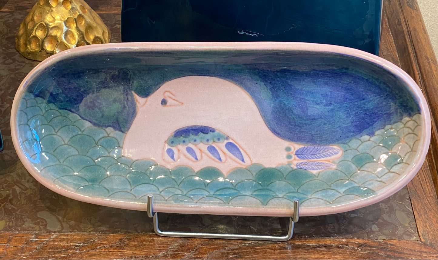 Robert & Jean Cloutier , Plat Oblongue à l'Oiseau Bleu