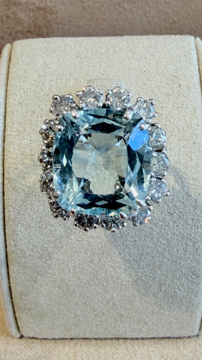 BAGUE COCKTAIL AIGUE-MARINE & DIAMANTS