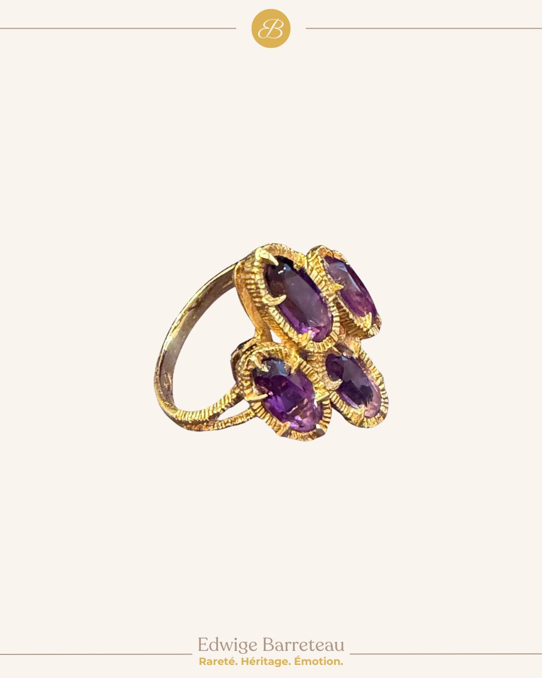 BAGUE SEVENTIES OR TEXTURE & AMETHYSTES