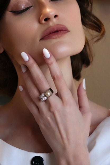 BAGUE TANK DIAMANTS & PERLE