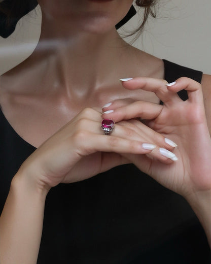BAGUE ANCIENNE RUBELLITE & DIAMANTS